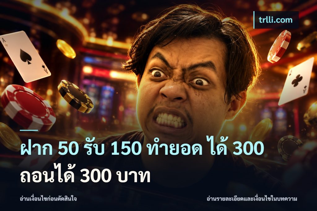 ฝาก 50 รับ 150 ทํายอด ได้ 300 ถอนได้ 300 บาท