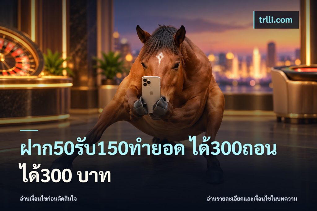 ฝาก50รับ150ทำยอด ได้300ถอนได้300 บาท